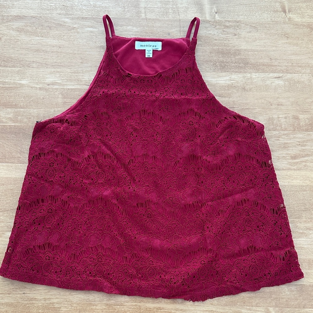 Monteau Wine Lace Halter Cami